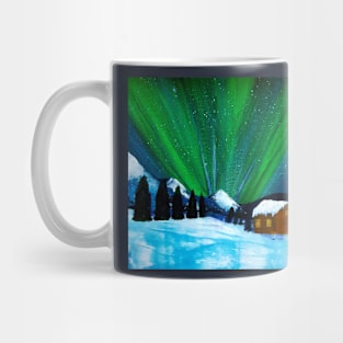 Aurora Borealis Snow Cabin Landscape Mug